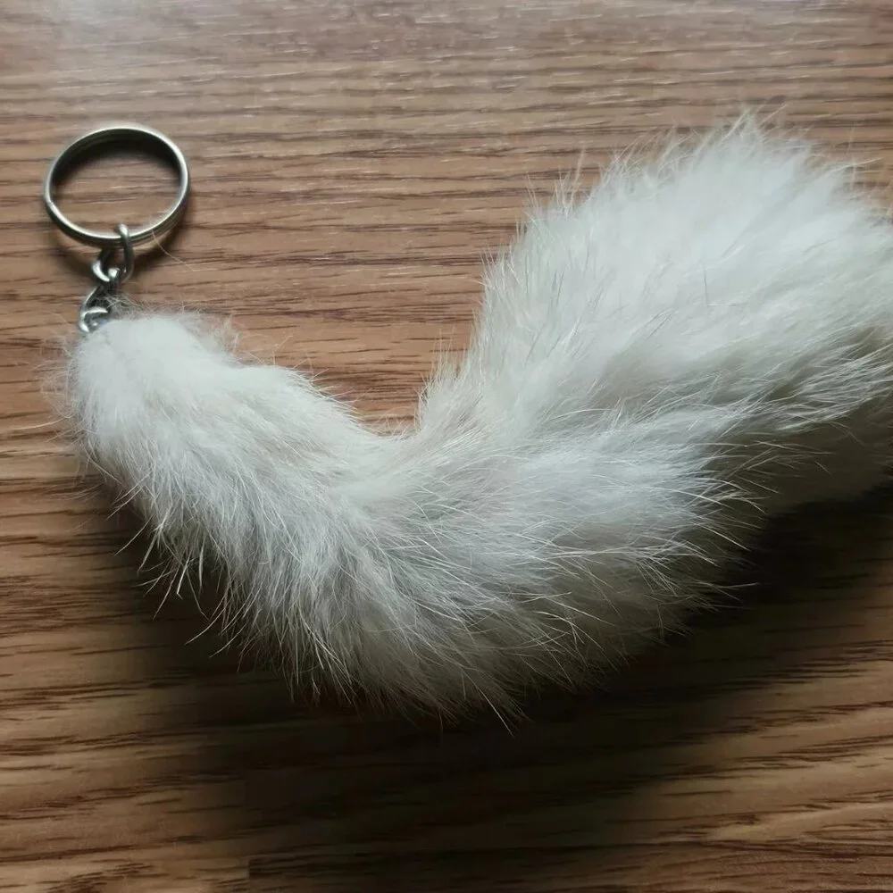 Real White Fur Hair Key chain Handmade Keys Holder White Keychain